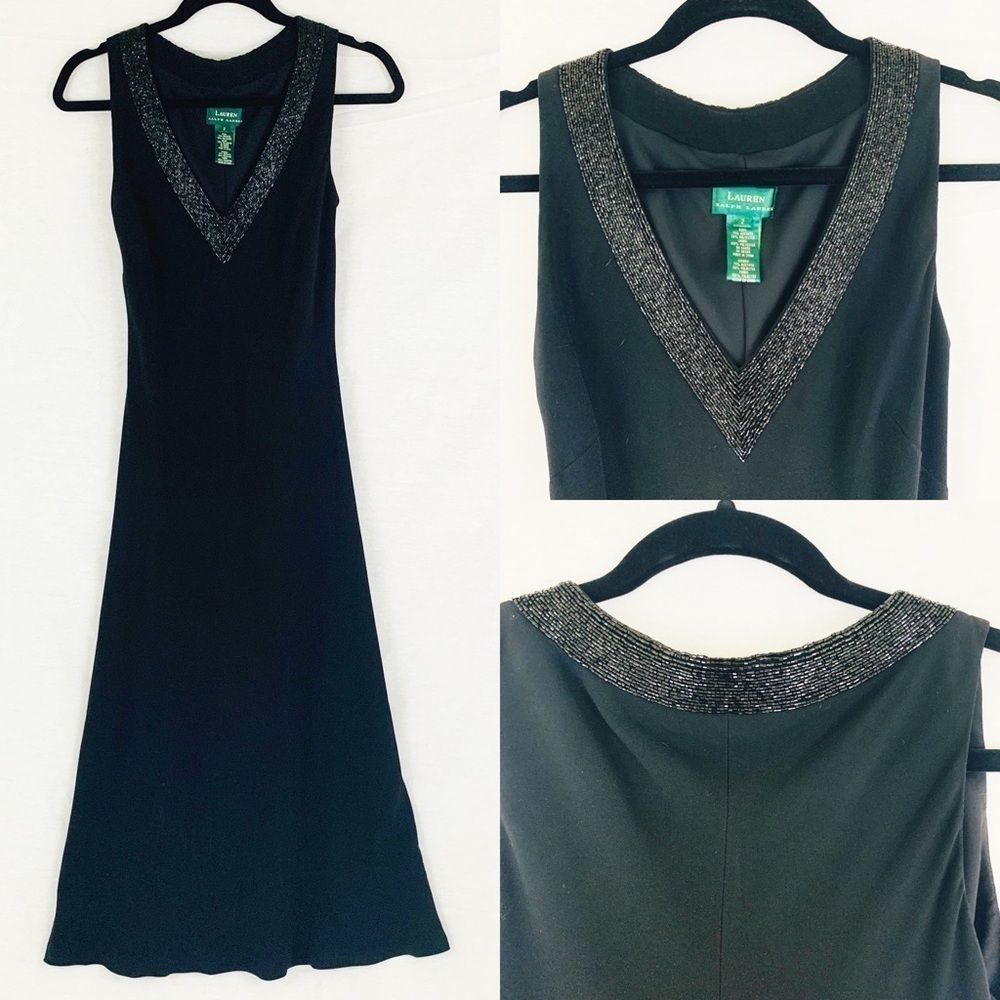 LAUREN RALPH LAUREN Sz 2 Black Beaded Dress
